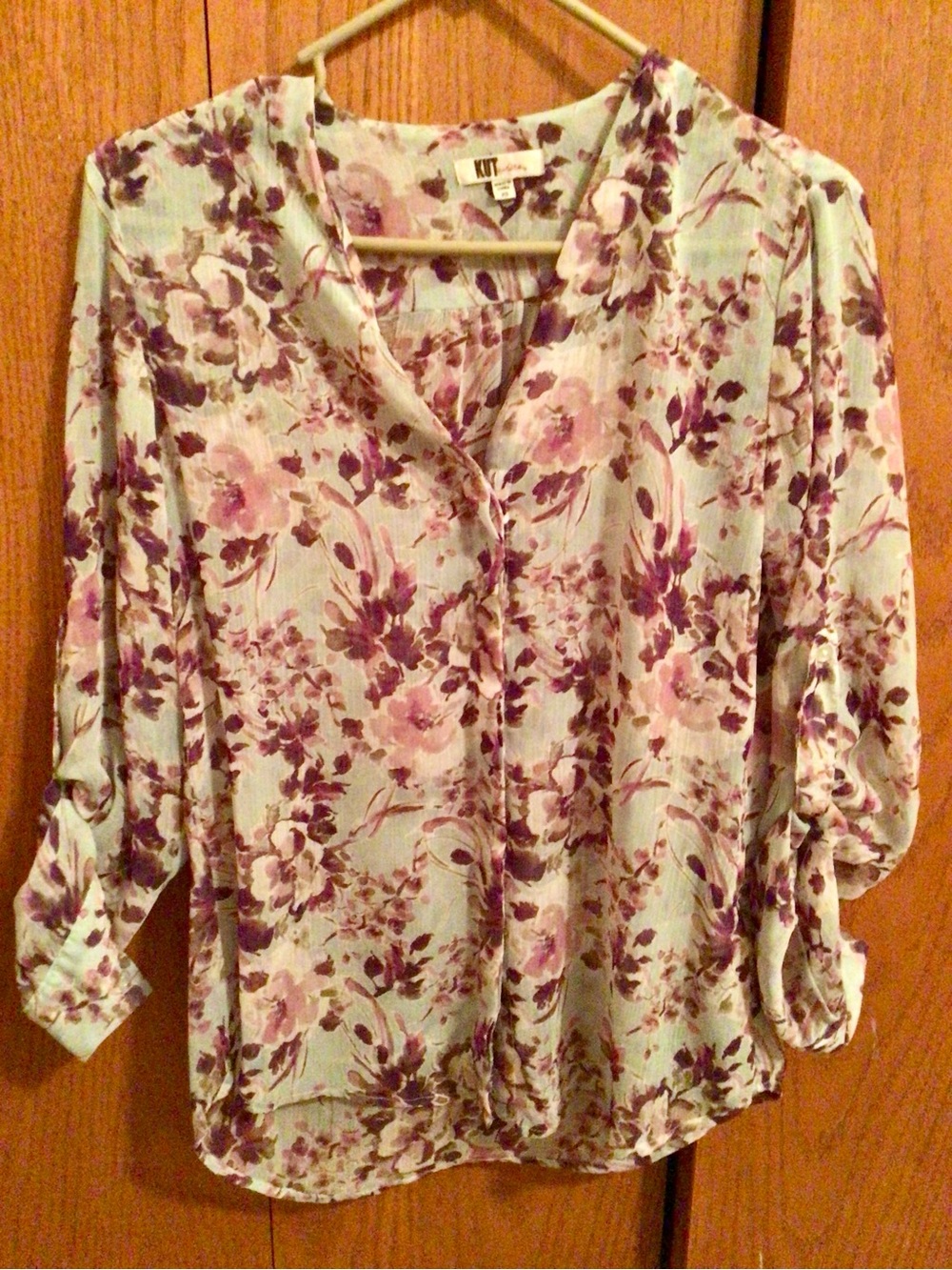 Kut from the Kloth Mint Green Floral Button-Front Blouse